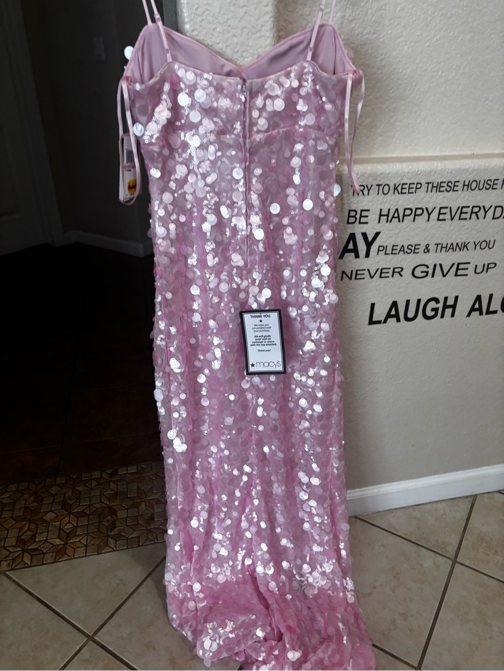 Strapless Pink Sequin Evening Dress - Picture 3 of 6